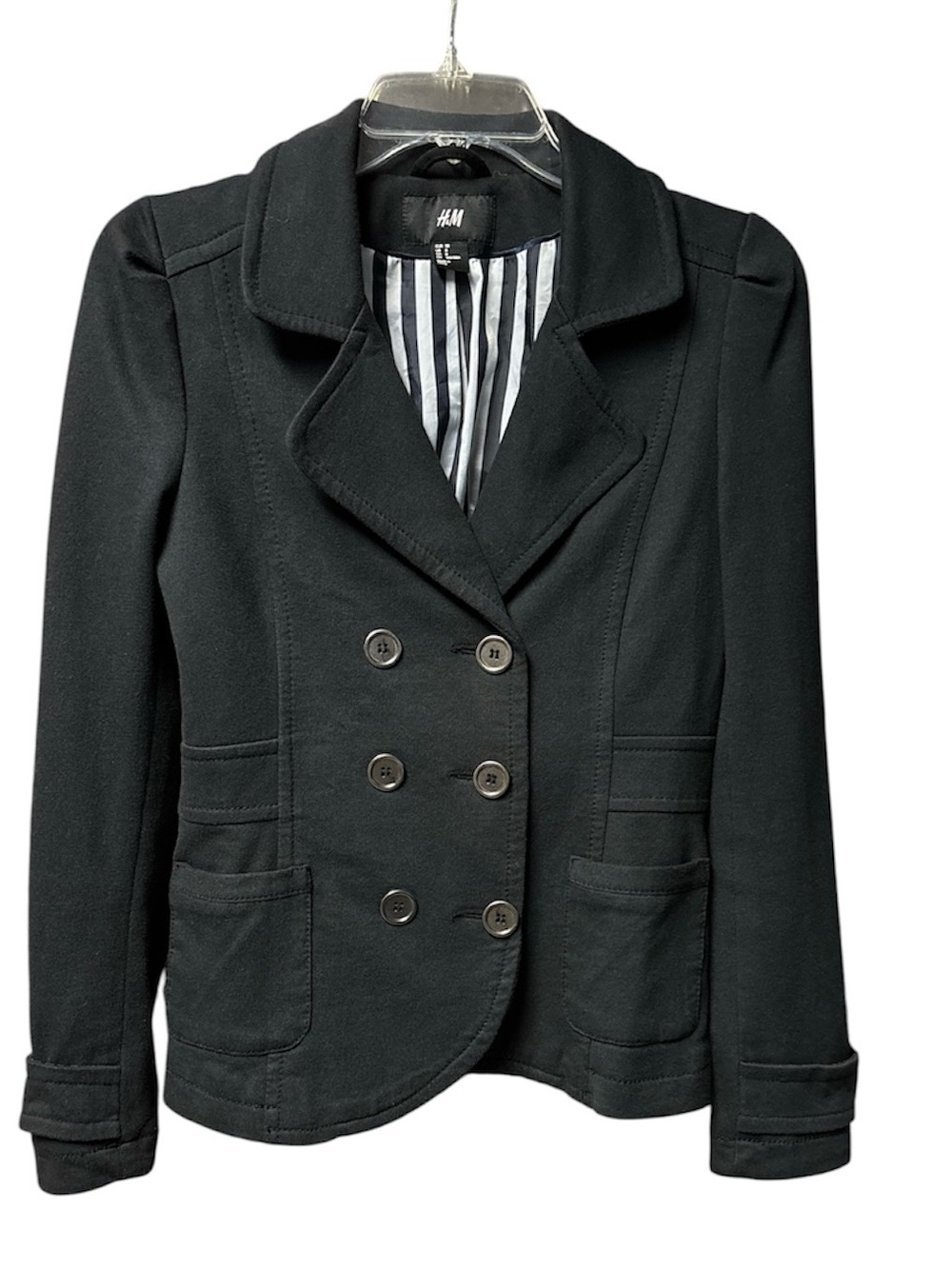 H&M Black Double-Breasted Fully Lined Long Sleeves Women's Blazer Jacket Size 8